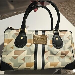 L.A.M.B. Bowling bag Blue and Cream Geometric Satchel with Navy Accents